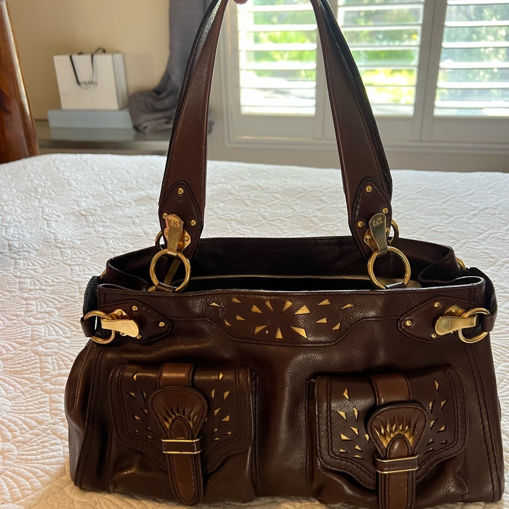 Michael Kors Brown and Gold Leather Satchel Bag